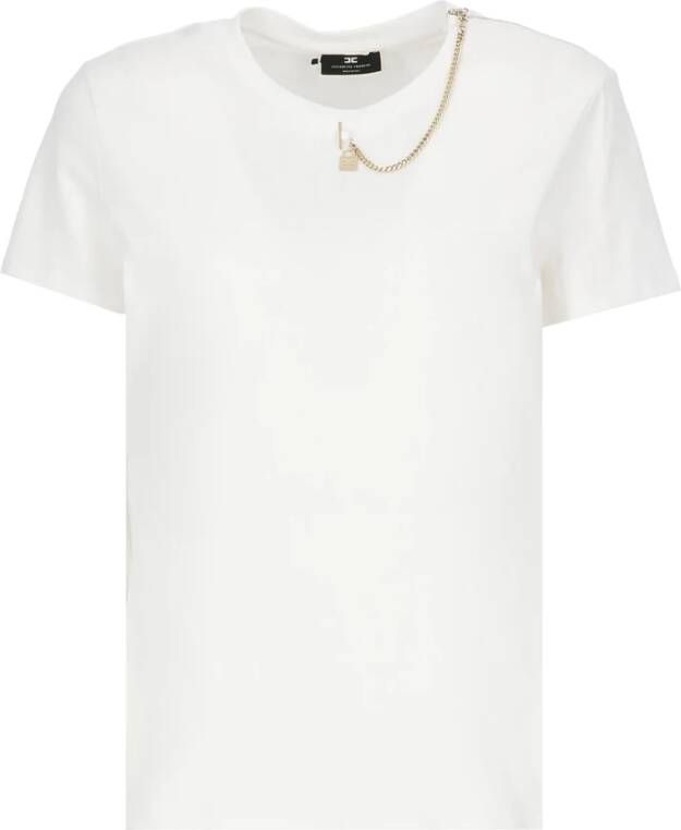 Elisabetta Franchi "Witte T-shirt met Schouder Rits en Catena Detail" Wit Dames
