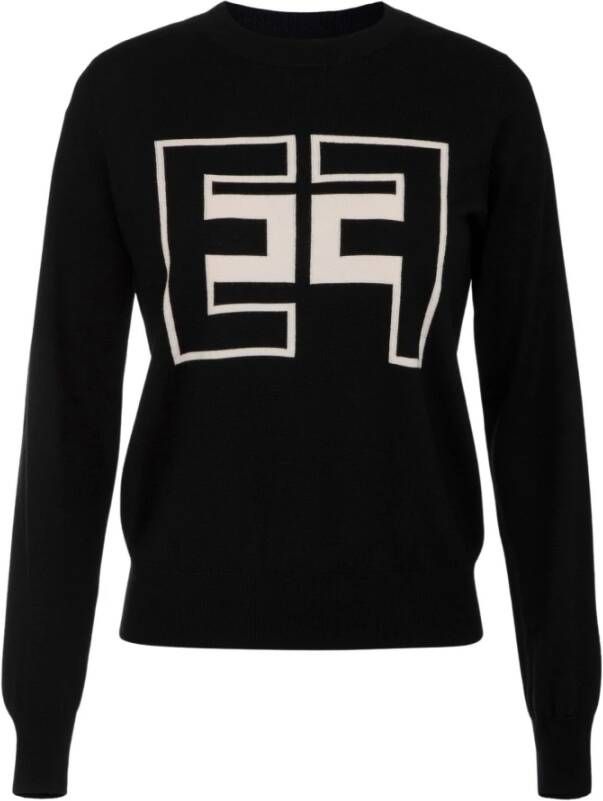 Elisabetta Franchi Tijdloze wollen trui met opvallend logo Black Dames