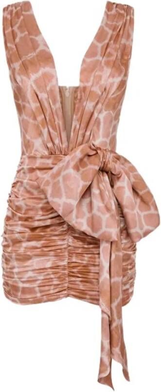 Elisabetta Franchi "Zijden Jurk met Giraffe Print" Beige Dames