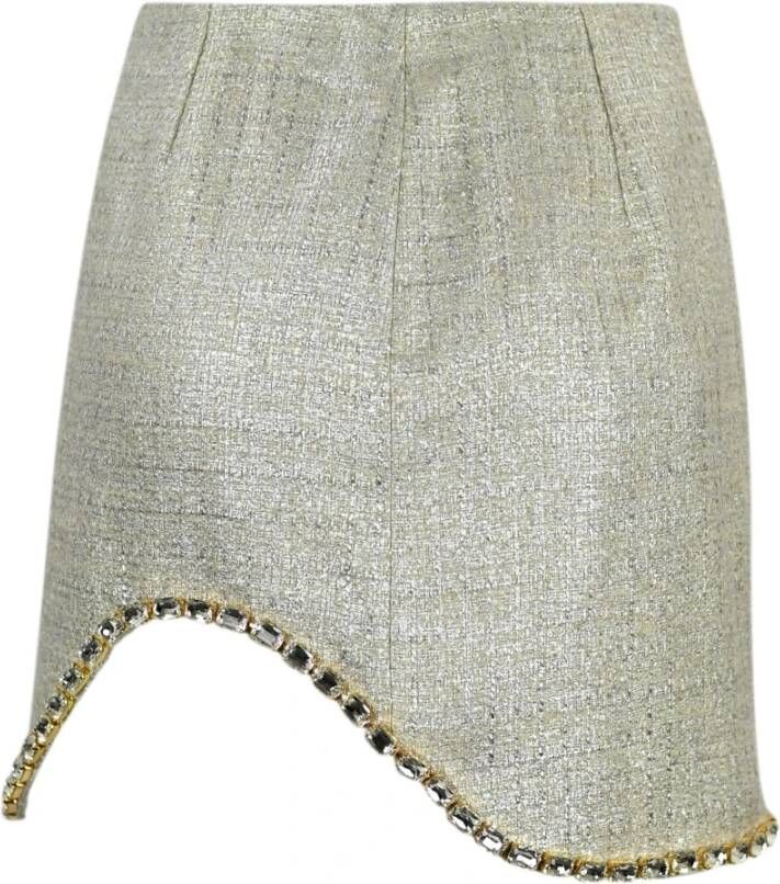 Elisabetta Franchi Zilveren Tweed Minirok met Rechthoekige Steenapplicaties Grijs Dames