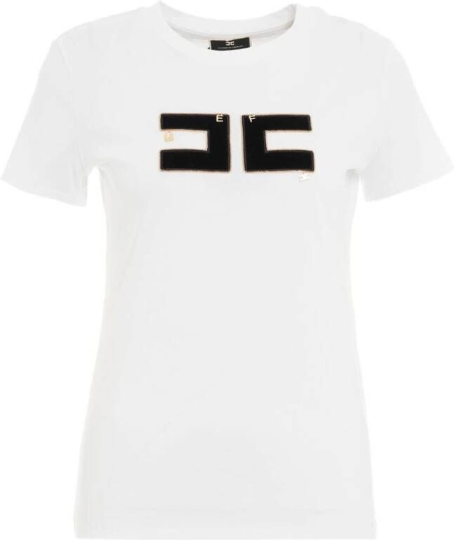 Elisabetta Franchi Zwart T-shirt met fluwelen logo voor vrouwen Zwart Dames