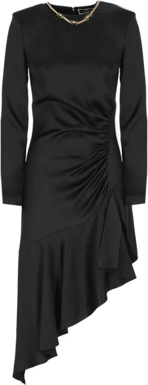 Elisabetta Franchi Zwarte satijnen jurk met gerimpelde mouwen en drapering Black Dames