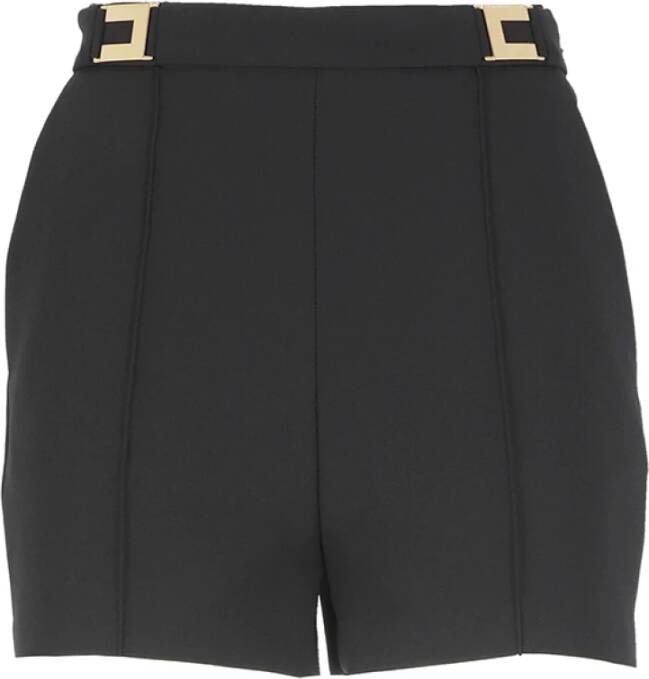 Elisabetta Franchi Zwarte Crêpe Shorts met Logoed Metalen Details Zwart Dames