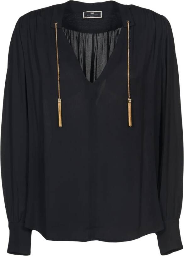 Elisabetta Franchi Zwarte Georgette Shirt met Oogjes Borduurwerk Zwart Dames