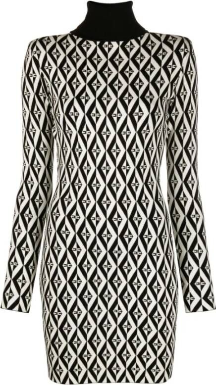 Elisabetta Franchi Zwarte Ikat-Patroon Gebreide Minijurk Zwart Dames