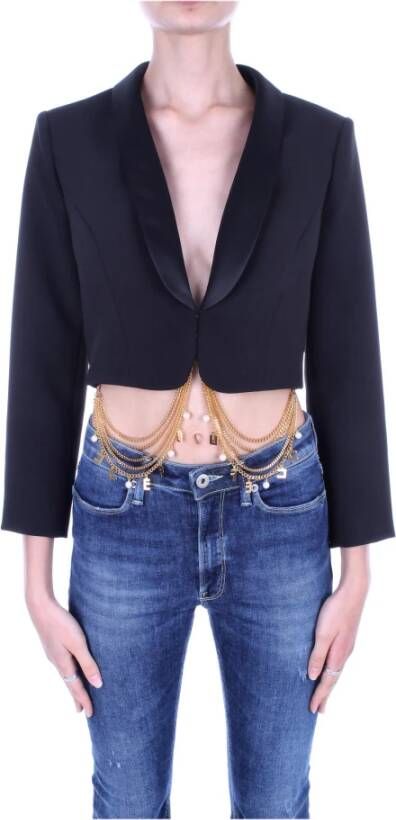 Elisabetta Franchi Zwarte Jassen met Ornamentdetails Zwart Dames