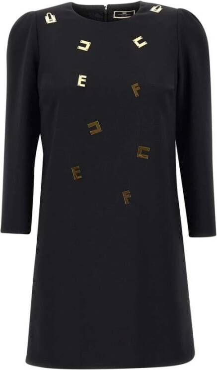 Elisabetta Franchi Zwarte Mini Jurk met Luxe Details Black Dames