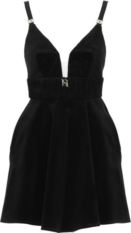 Elisabetta Franchi Zwarte Katoenen Jurk met V-Hals Black Dames