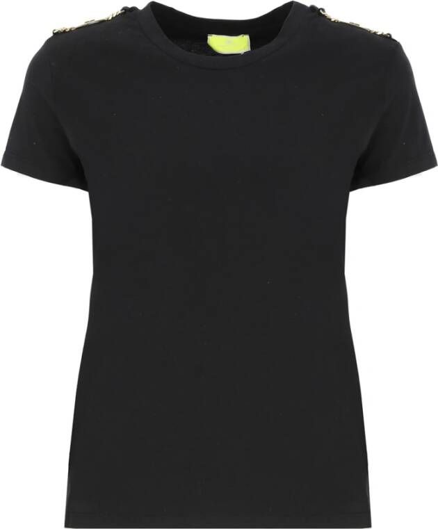 Elisabetta Franchi Zwarte katoenen T-shirt met gouden detail Zwart Dames