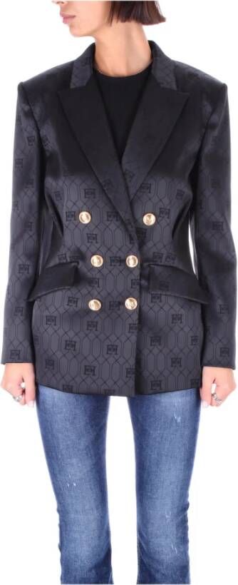 Elisabetta Franchi Zwarte Logo Jas met Dubbele Rij Knopen Zwart Dames