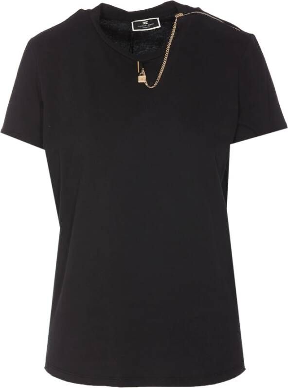 Elisabetta Franchi Zwarte T-shirt met kettingdetail Zwart Dames