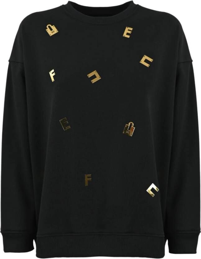 Elisabetta Franchi Zwarte trui voor dames met gouden metalen logo Zwart Dames
