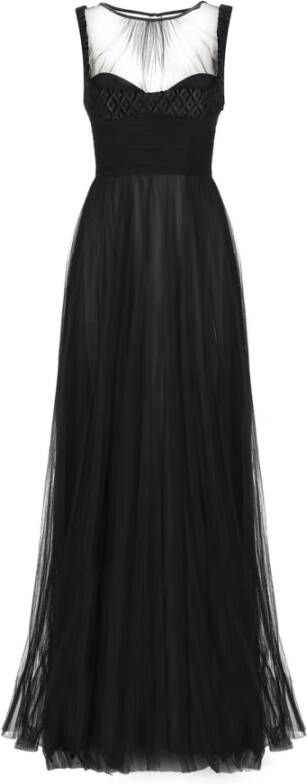 Elisabetta Franchi Zwarte Tule Jurk met Diamant Borduursels Zwart Dames