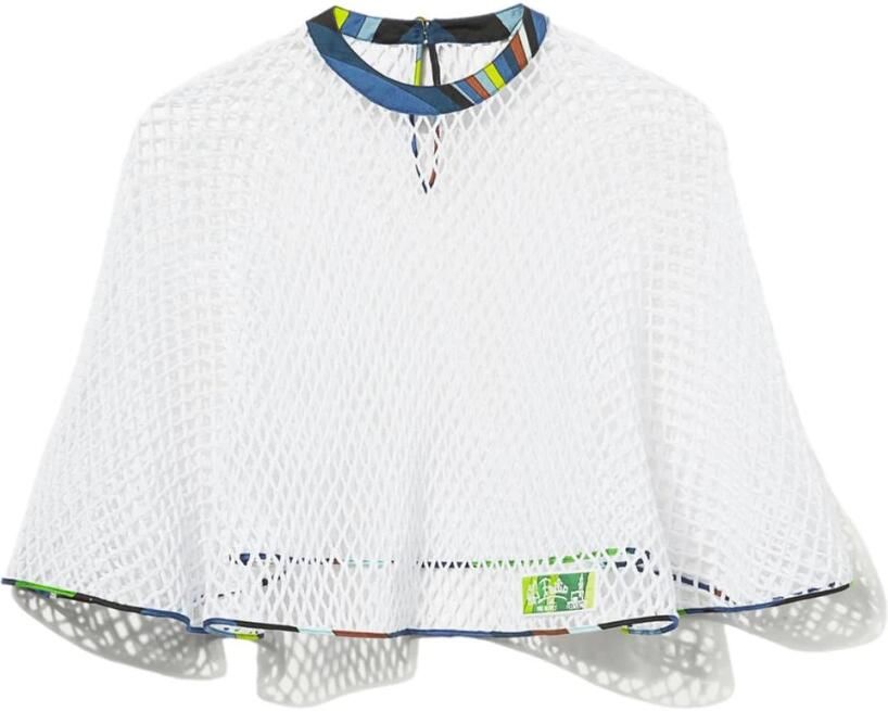 EMILIO PUCCI Bianco Katoenen Poncho met Zijden Afwerking White