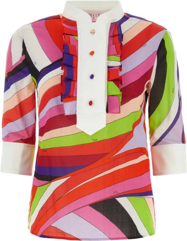 EMILIO PUCCI Gedrukte stretch katoenen blouse Meerkleurig Dames