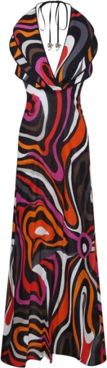 EMILIO PUCCI Elegante Nero Fuxia Lange Jurk Meerkleurig Dames