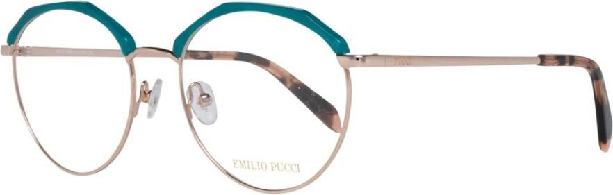 EMILIO PUCCI Turquoise Metalen Optische Frames Volledige-Rand Stijl Blue Dames
