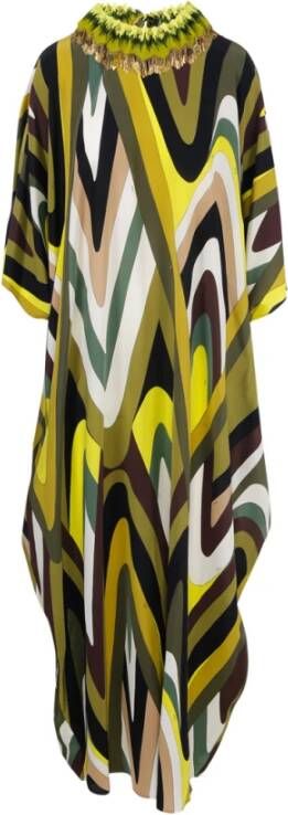 EMILIO PUCCI Veelkleurige zijdejurk Geel Dames