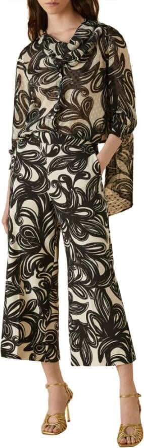 Emme DI Marella V-hals Shirt met Sjaal en Knoopdetail Beige Dames