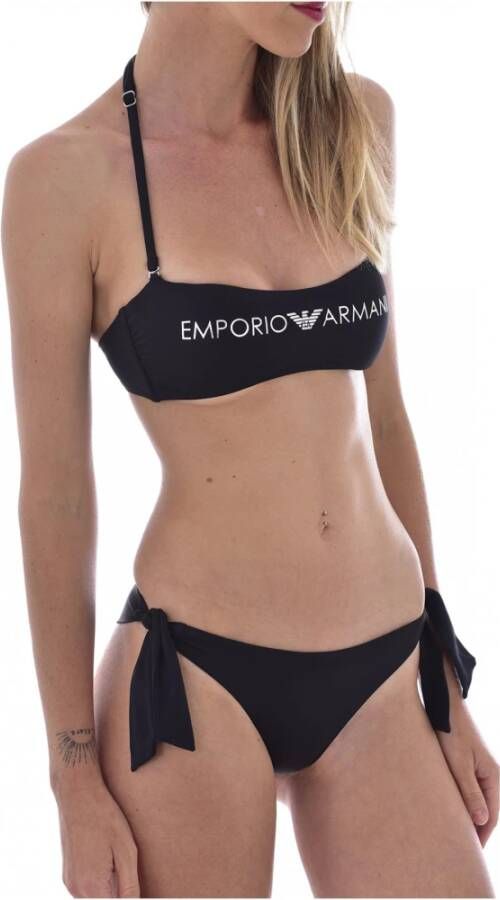 Emporio Armani 2-Kamer Bikini Zwart Getint Jersey 2-Delig Set Black Dames
