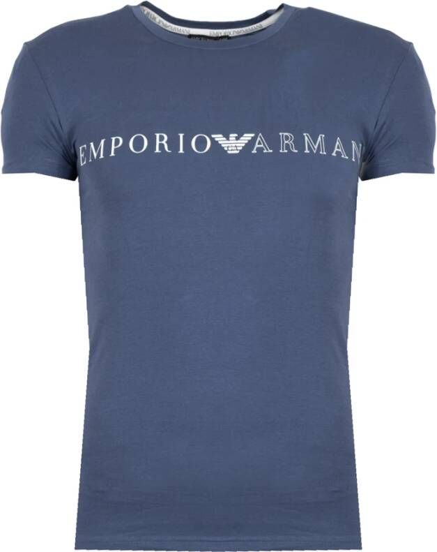 Emporio Armani Aansluitend T-shirt met Ronde Hals en Merklogo Blauw Dames