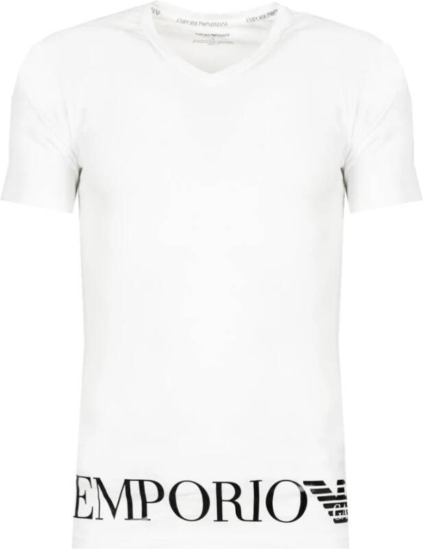 Emporio Ar i Aansluitend V-Hals T-Shirt met Merk Print White