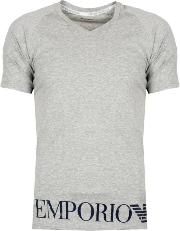 Emporio Armani Aansluitend V-Hals T-Shirt met Merkprint Grijs Heren