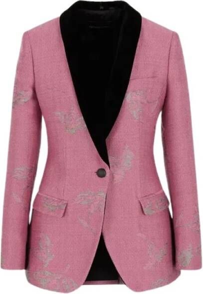 Emporio Armani Abstracte bloemen jacquard tuxedo jasje Roze Dames