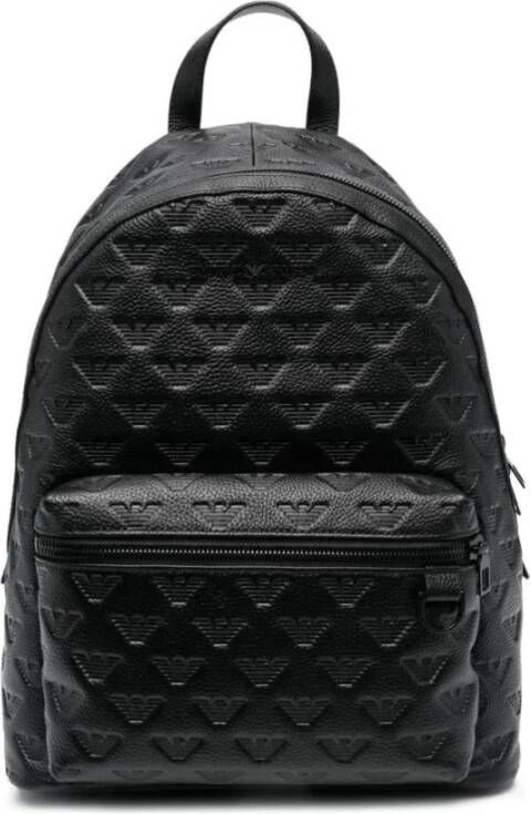 Emporio Armani Zwarte ronde tas met ritssluiting en externe zak Black Heren