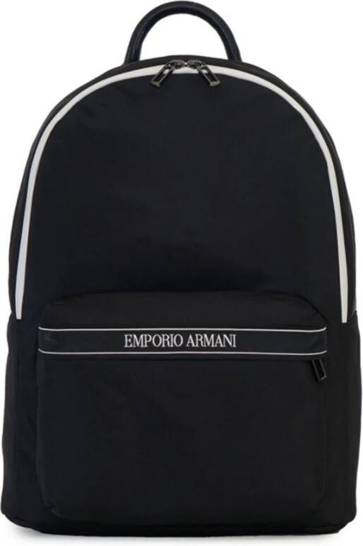 Emporio Armani Zwarte nylon rugzak met voorvak met ritssluiting Black Heren