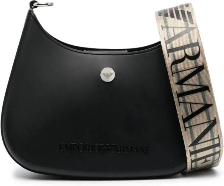 Emporio Armani Zwarte Gummy Crossbody Tas met Zilveren Details Black Dames