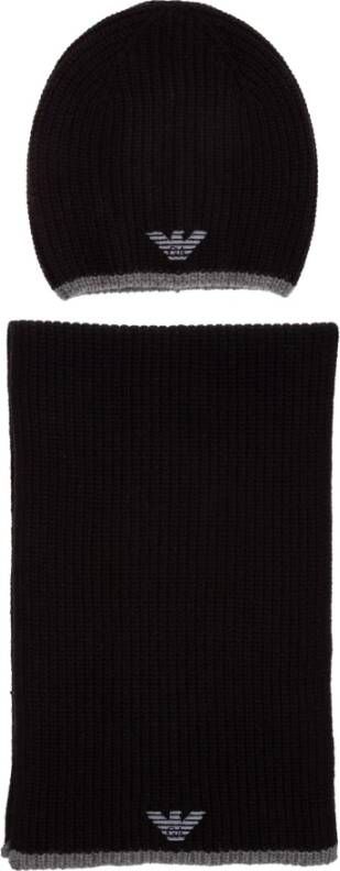 Emporio Armani Luxe Zwart Grijs Beanie+Scarf Set met Logo Black Heren - Foto 12