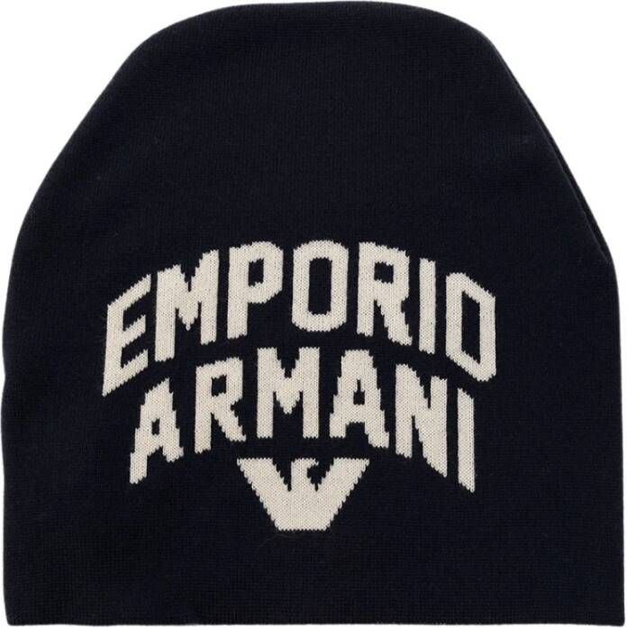 Emporio Armani Beanie met logo Blauw Heren