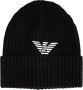 Emporio Armani Zwarte wollen muts met wit logo Black Heren - Thumbnail 1