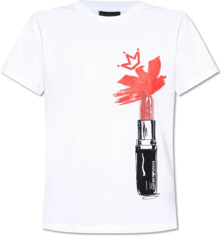 Emporio Armani BCO Lipstick T-Shirt Herfst Winter Collectie White Dames