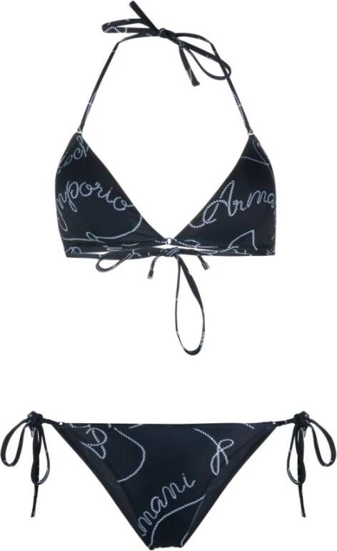 Emporio Armani Blauwe Bikini met Wit Logo Blue Dames