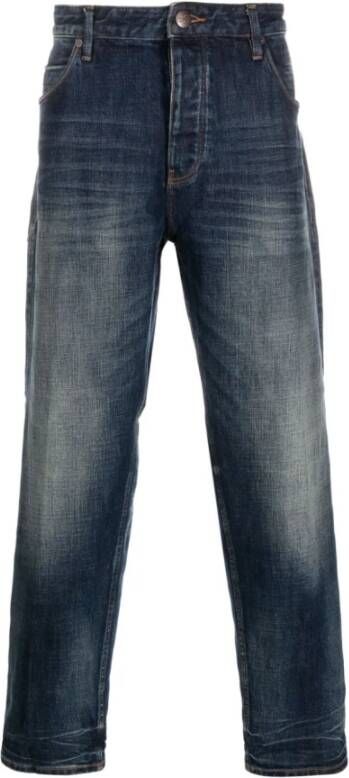 Emporio Armani Blauwe J69 Logo-Patch Straight-Leg Jeans Blauw Heren