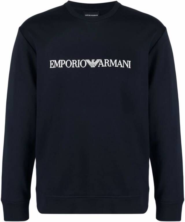 Emporio Armani Blauwe Logo-Print Crew-Neck Sweatshirt Blauw Heren