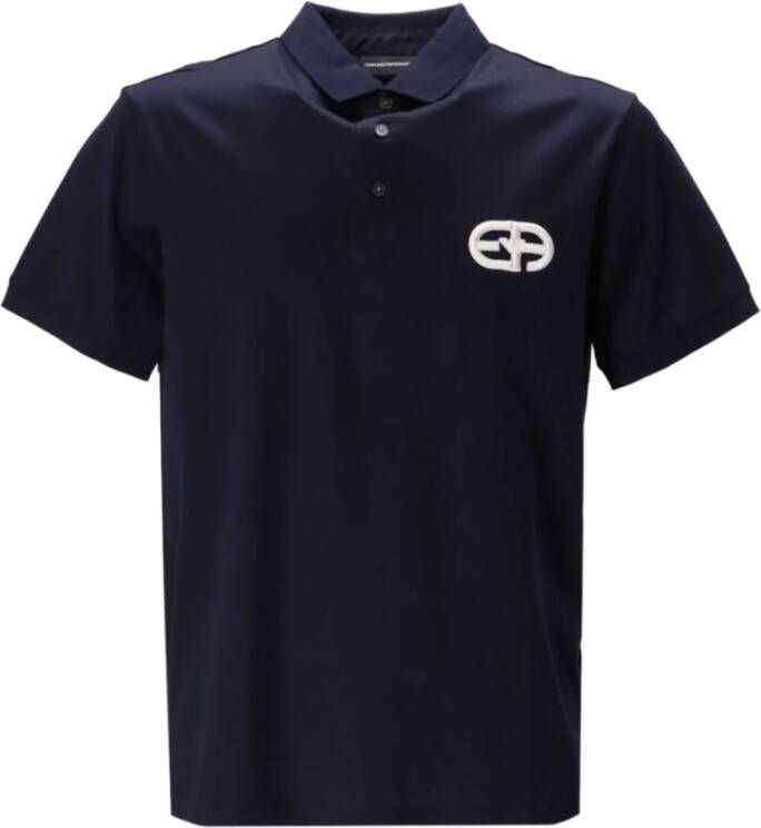 Emporio Armani Blauwe Polo Shirt met Logo-Patch en Knopen Blauw Heren