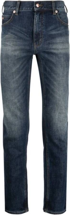 Emporio Armani Blauwe Stonewashed Jeans met Logo-Patch Blauw Heren