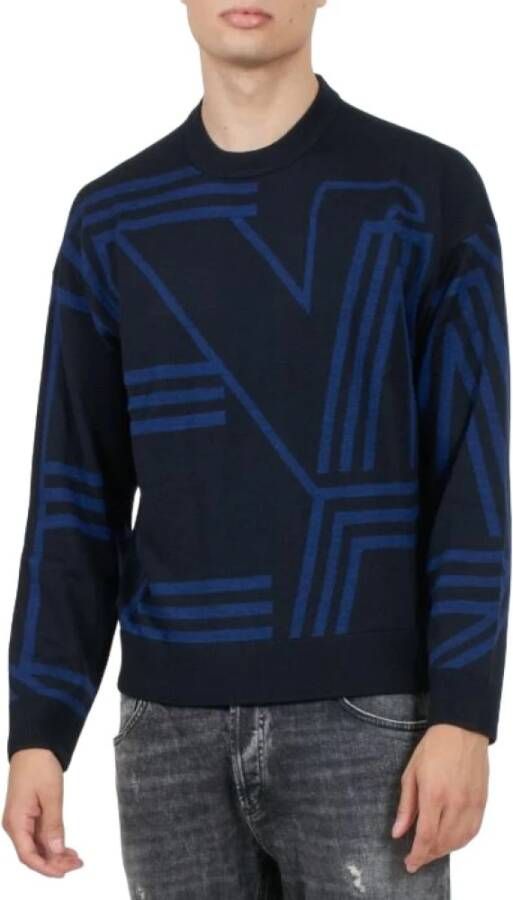 Emporio Armani Blauwe Sweaters met Ronde Hals en Lange Mouwen Blauw Heren