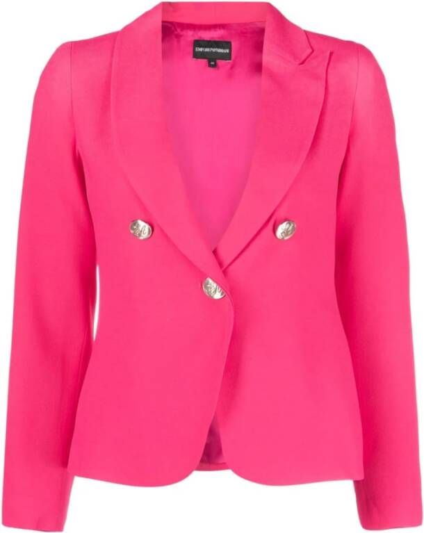 Emporio Armani Elegante Framboosrode Asymmetrische Blazer Pink Dames