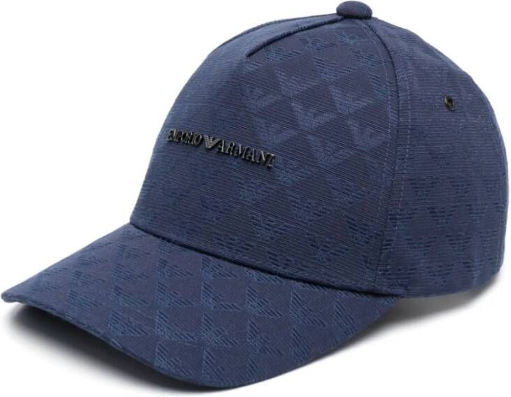 Emporio Armani Blauwe Allover Logo Baseballpet voor Heren Blue Heren