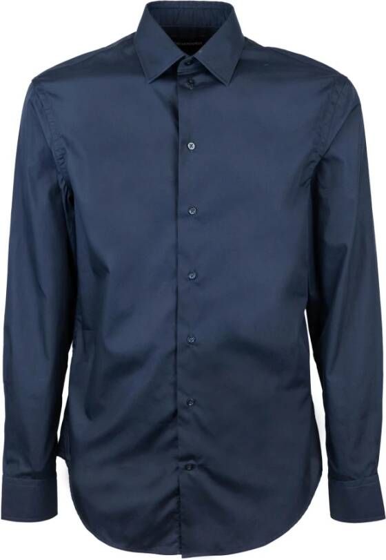 Emporio Armani Elegante Slim Fit Italiaanse Kraag Overhemd Blue Heren