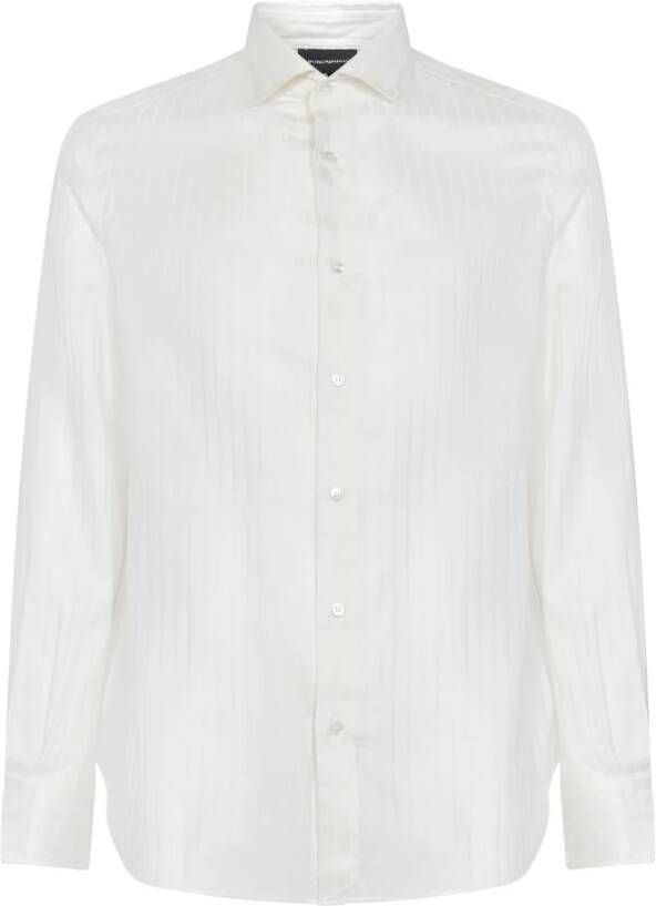 Emporio Armani Geperforeerd Verticaal Gestreept Overhemd White Heren