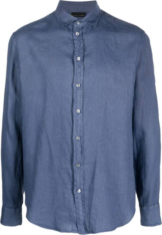 Emporio Armani Casual Shirts Blauw Heren