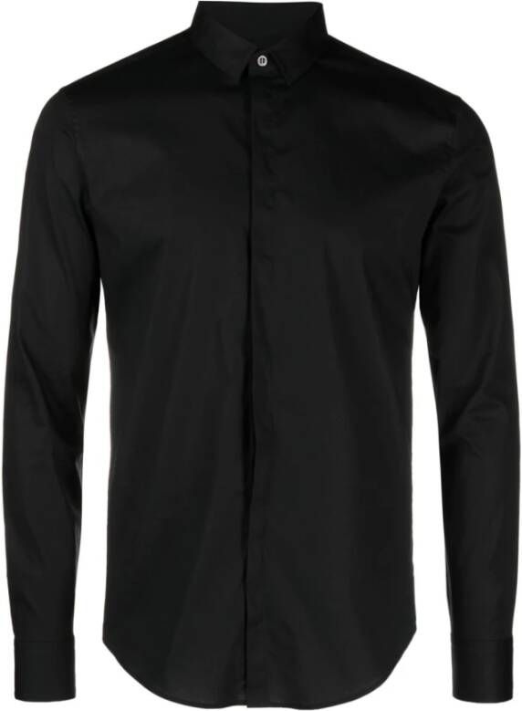 Emporio Armani Zwarte Katoenen Overhemd Klassieke Pasvorm Black Heren