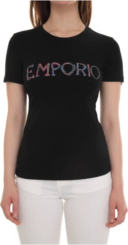 Emporio Armani Contrasterend Logo T-Shirt Slim Fit Zwart Dames