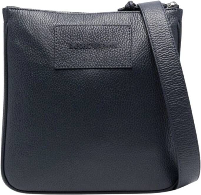 Emporio Armani Blauwe Leren Messenger Tas Blue Heren