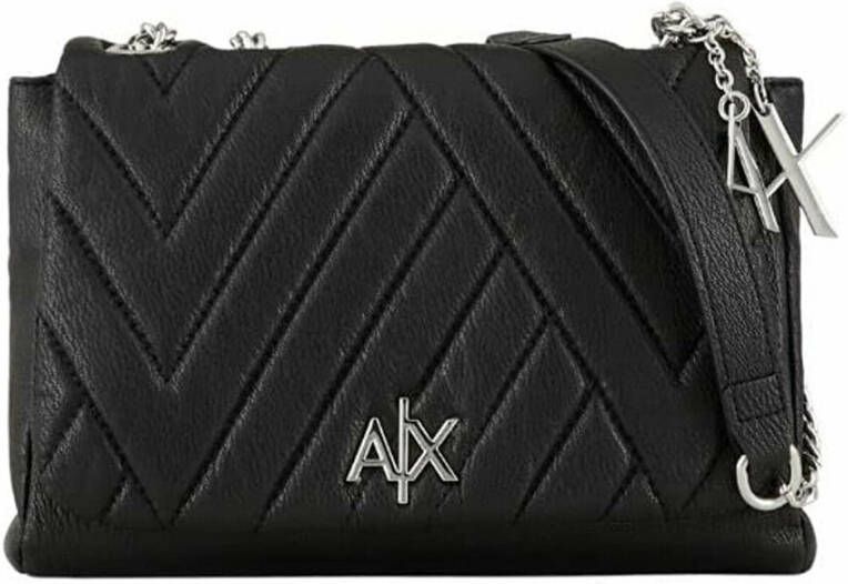 Armani Exchange Zwarte handtas met zilverkleurige metalen details Black Dames